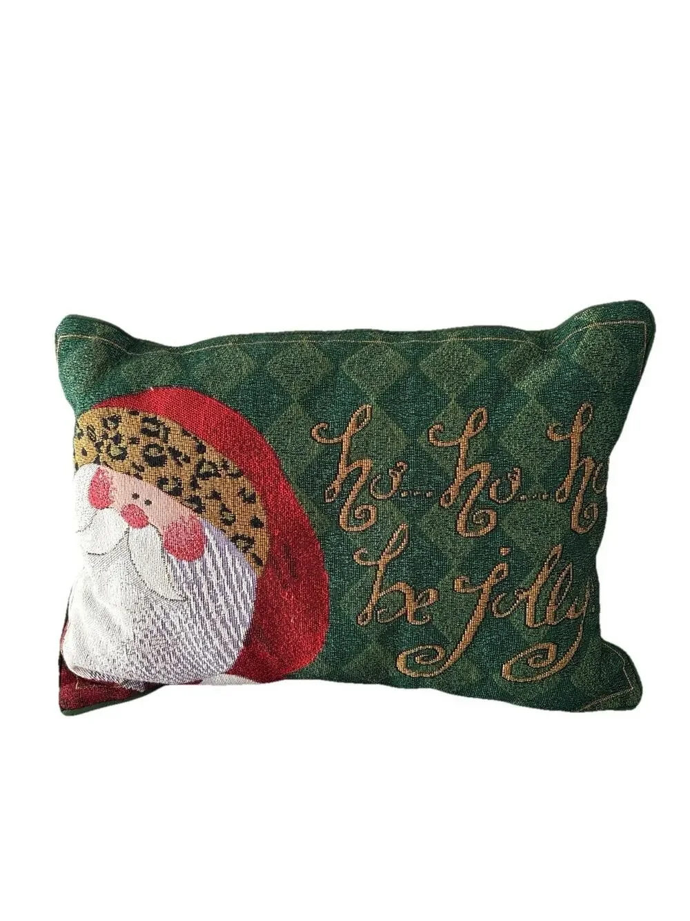 Christmas Rectangular Throw Pillow Tapestry Front Santa Face 17”x12” Ho Ho Jolly